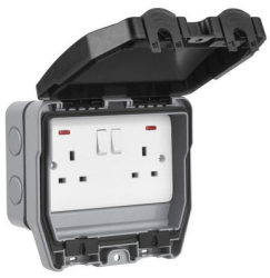 ELEX Weatherguard IP66 2 gang 13A DP Switched Socket with Power Indicators ELEX Weatherguard IP66 2 gang 13A DP Switched Socket with Power Indicators